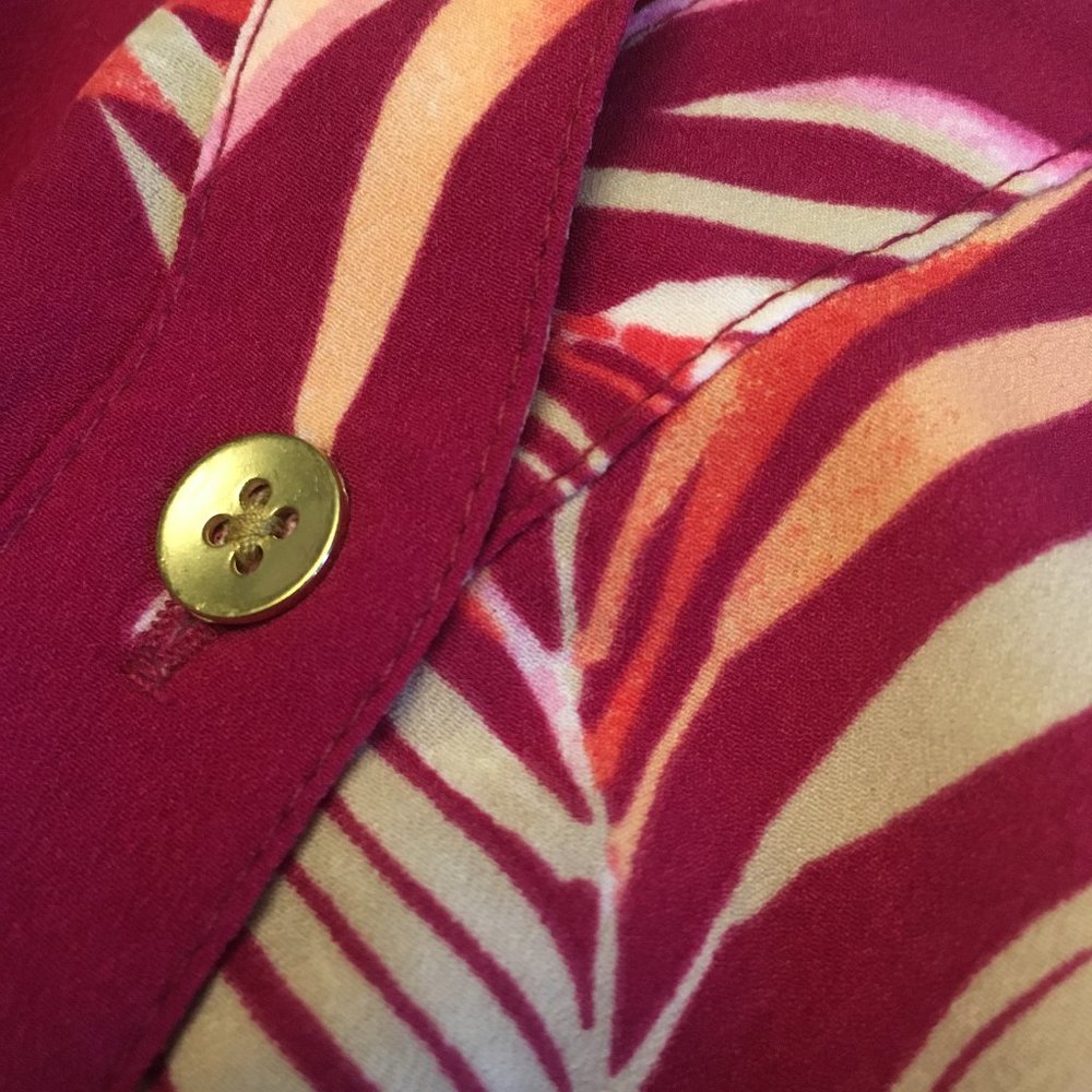 Croft & Barrow Fuchsia Palm Button Up Blouse - image 3